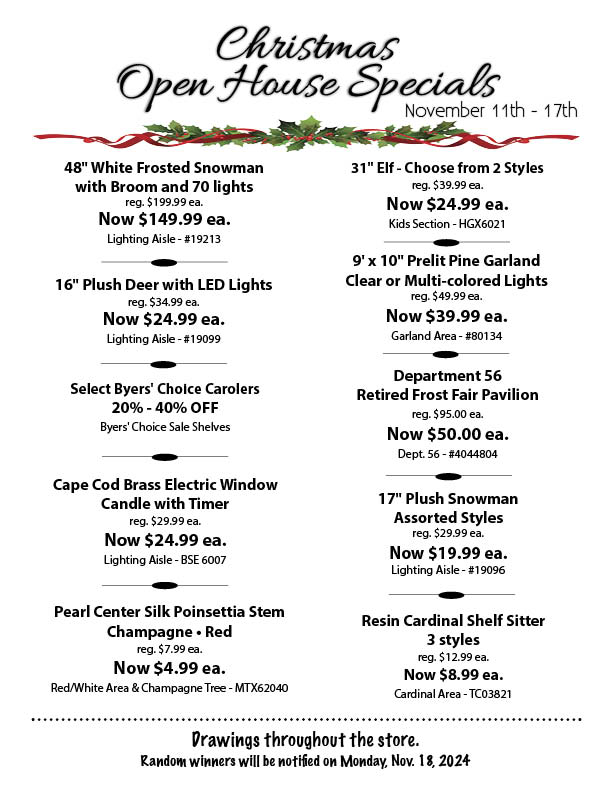 Christmas Open House Specials